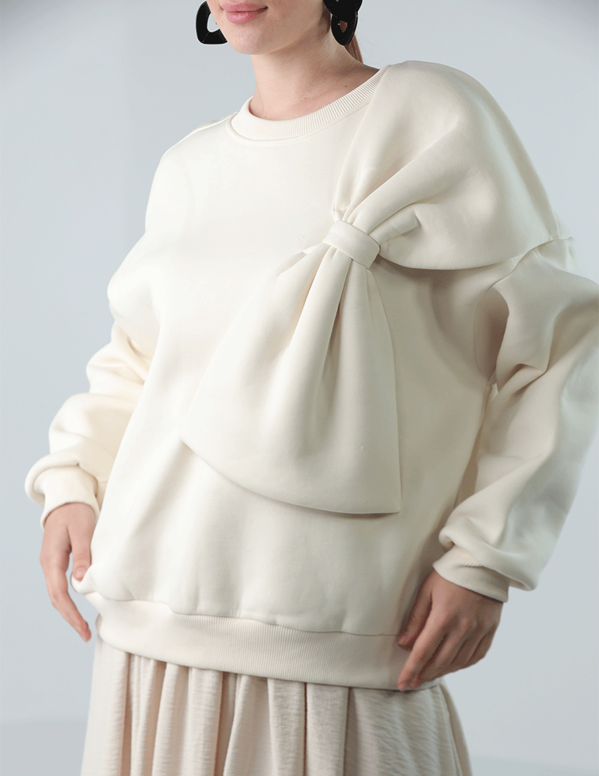 Cotton sweatshirt with a large bow on shoulder