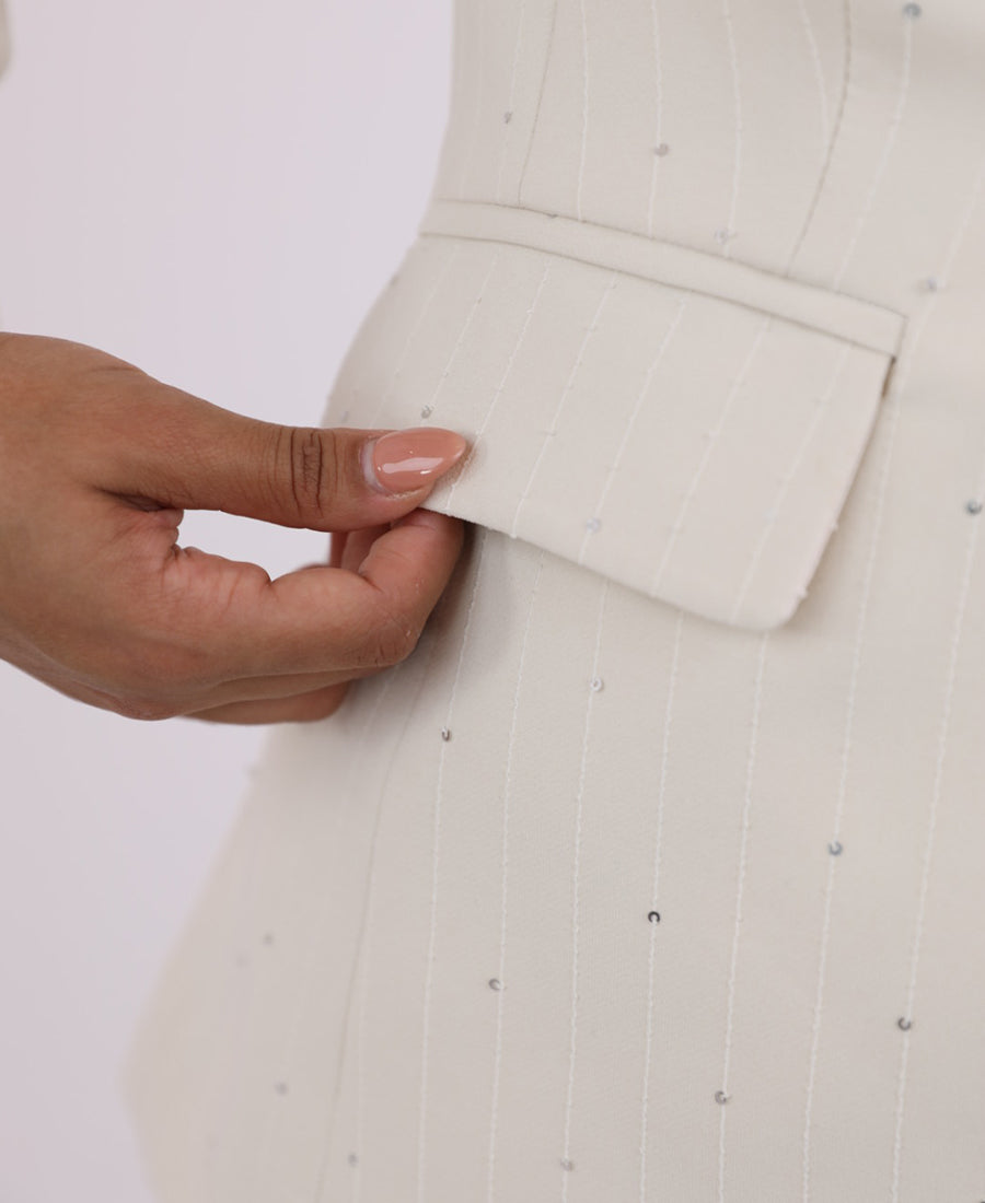 Shiny beige blazer and pants set