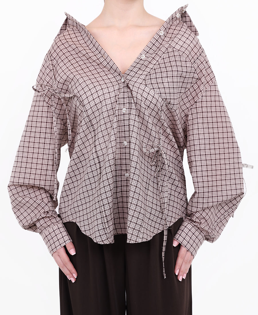 Checkered shirt with bow tie