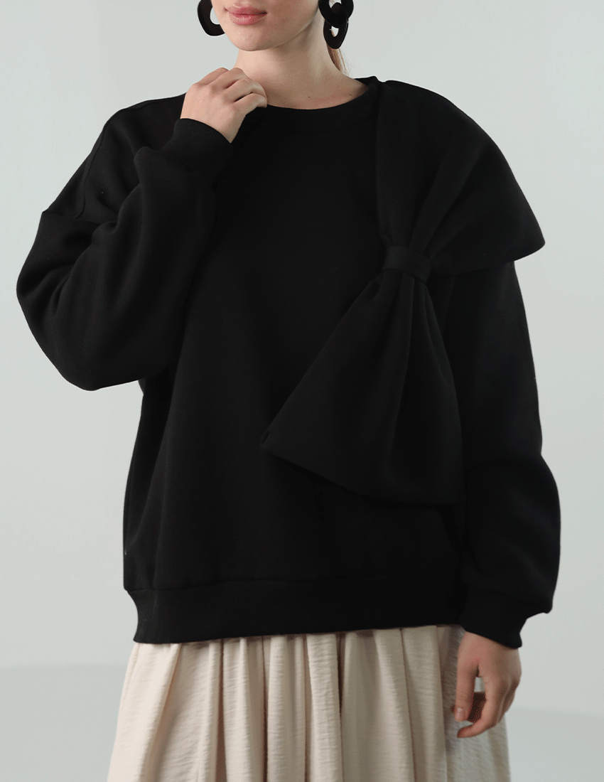 Cotton sweatshirt with a large bow on shoulder