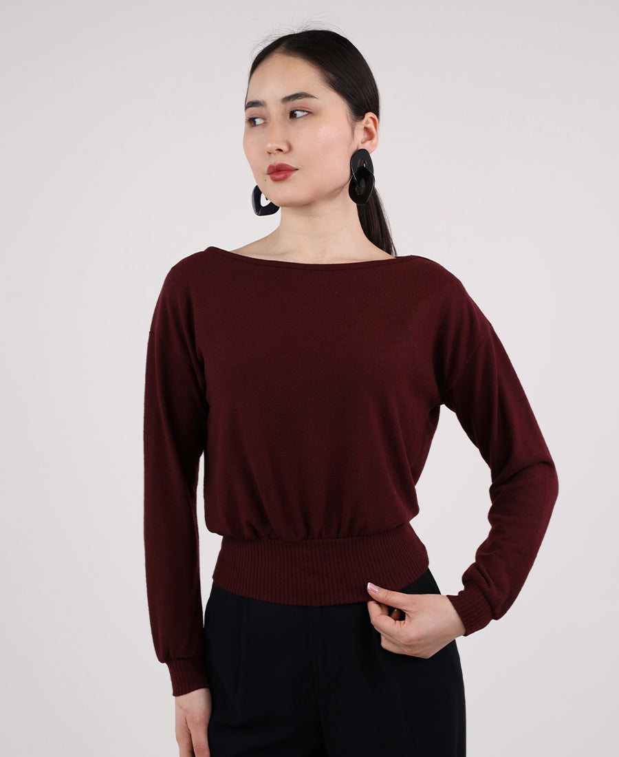 Boat neck wool blouse