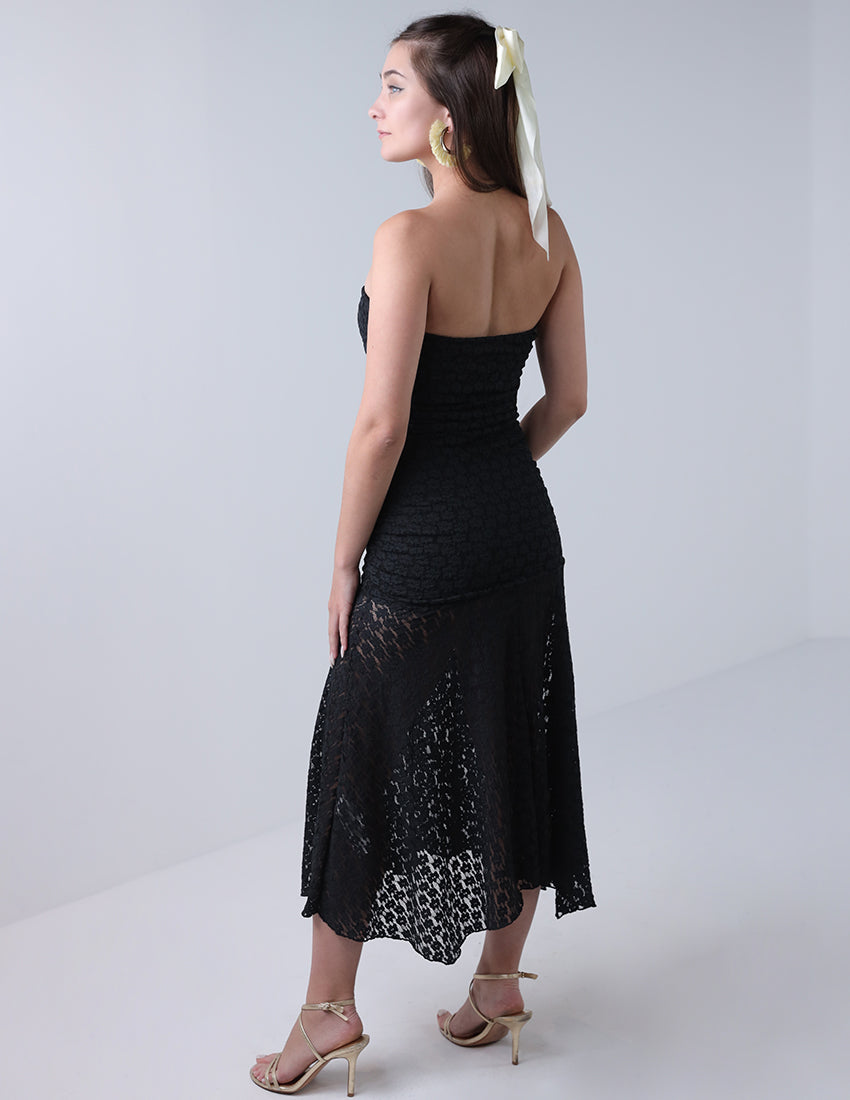 Strapless Midi Dress With Cutwork Details