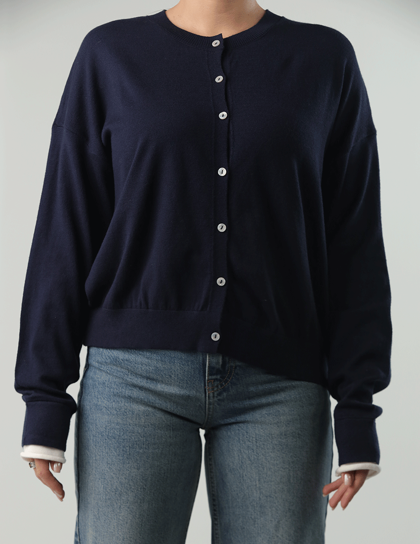 Navy blue button-down blouse