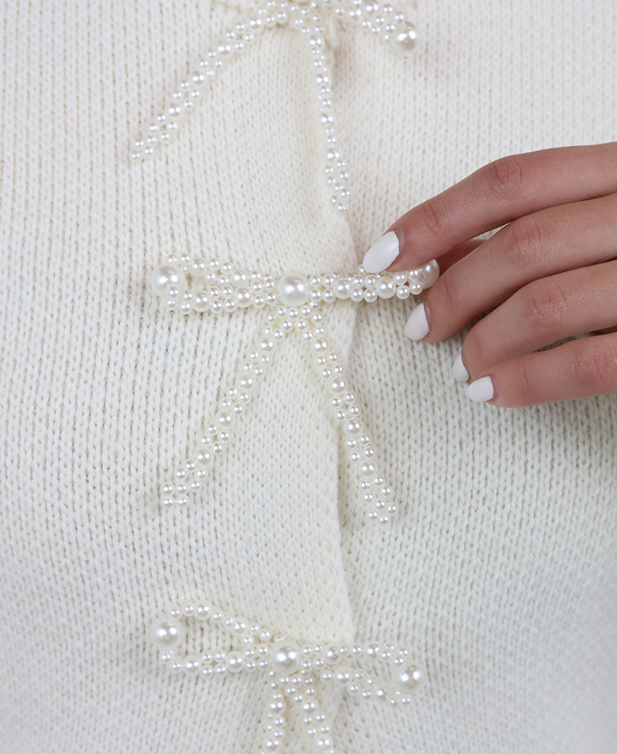 Pearl-embellished knit blouse