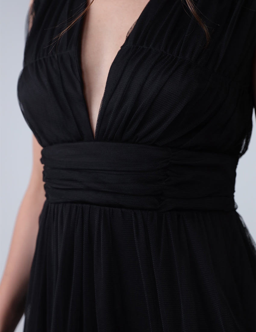 Chiffon layered dress midi-length