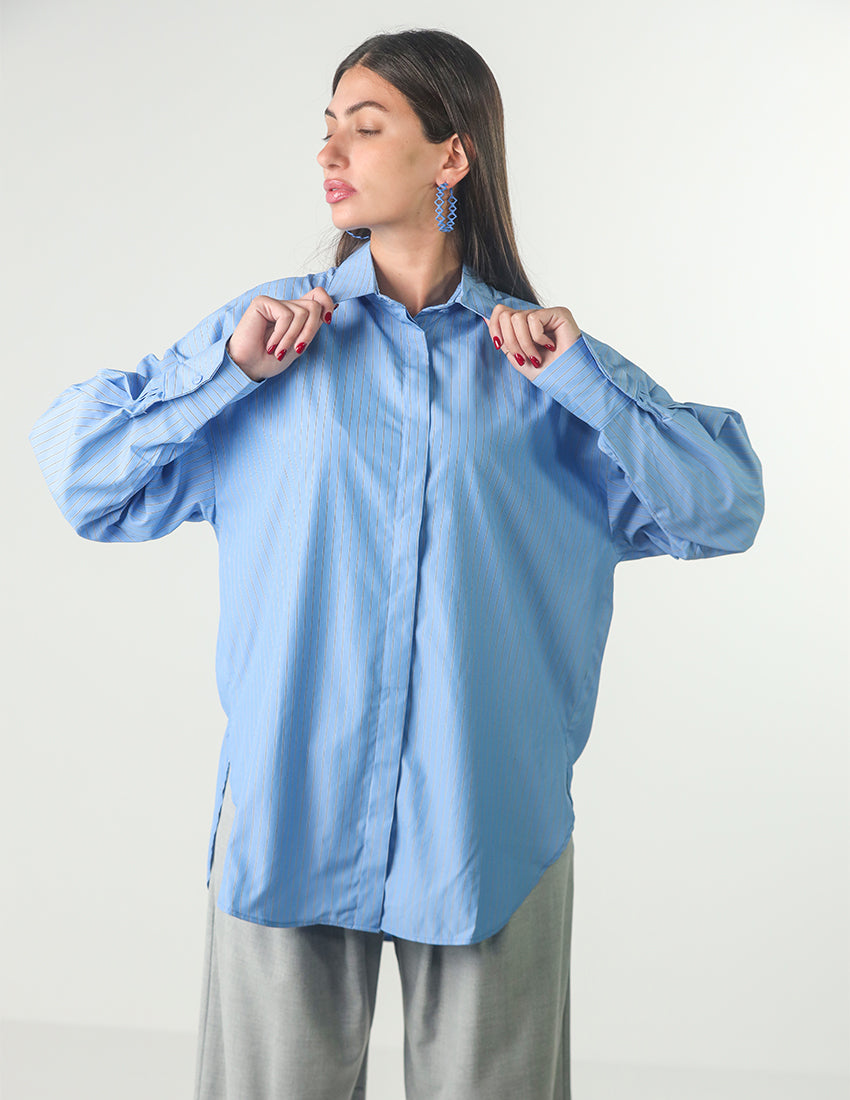 Oversized light blue striped shirt