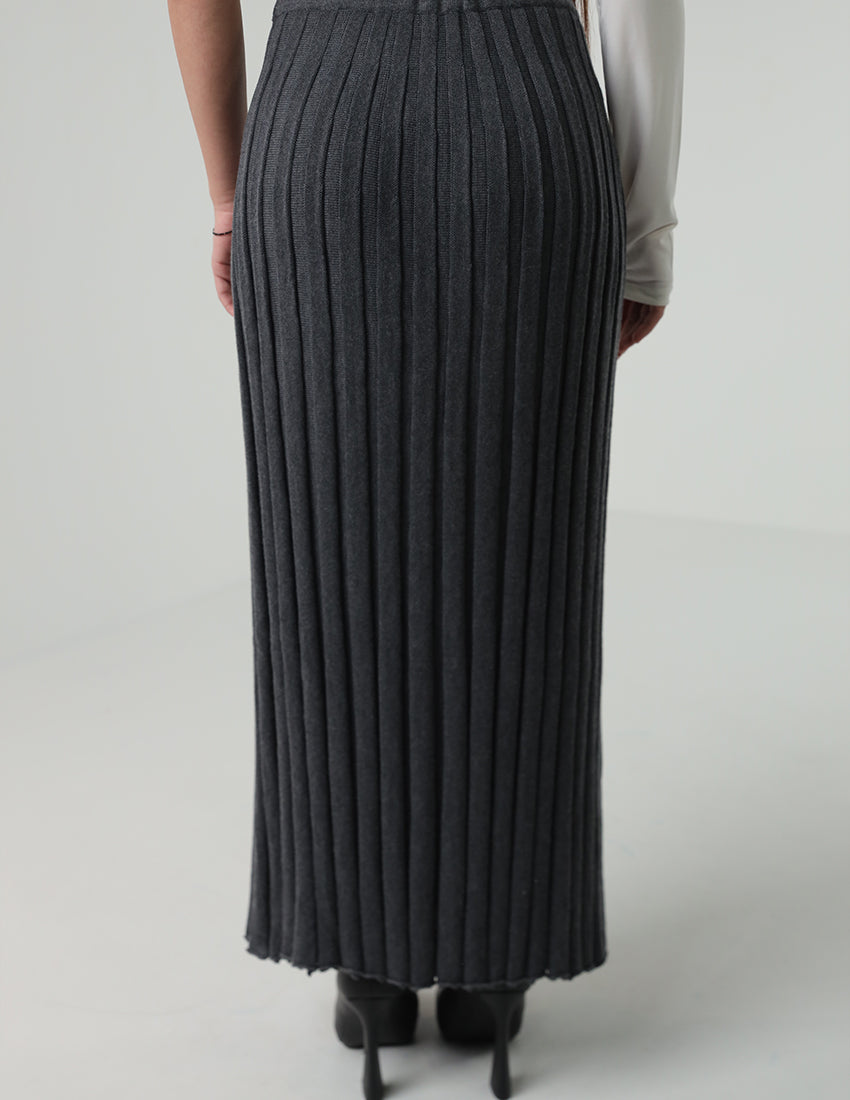 High-Waist Long Skirt – Burgundy and Grey