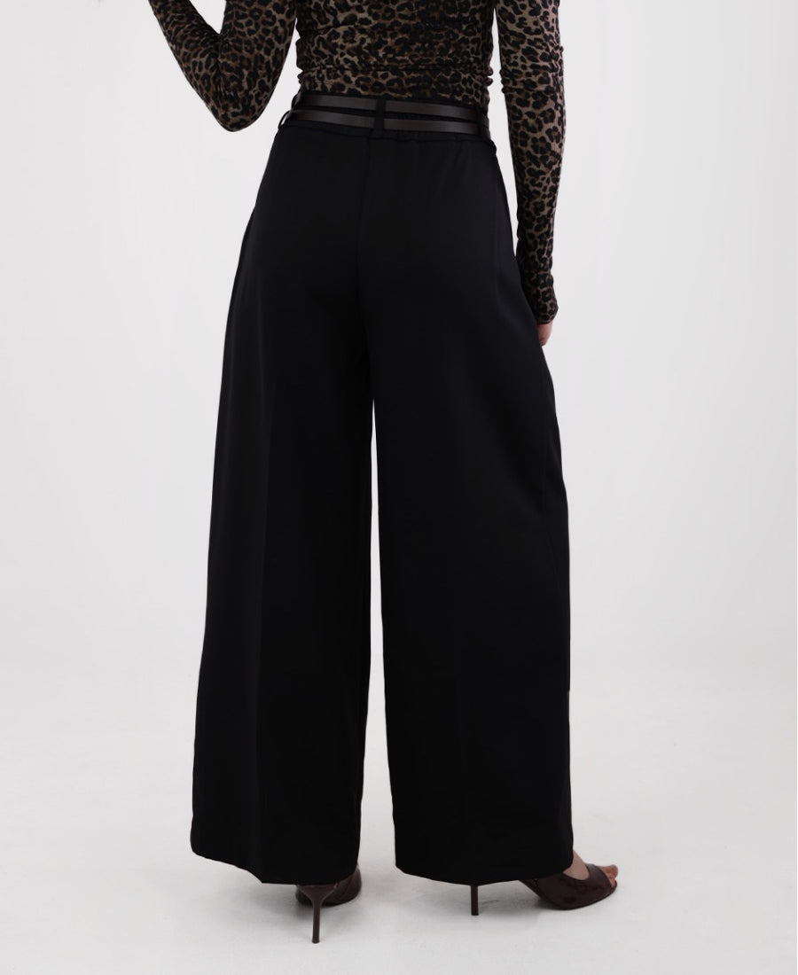 Black palazzo pants with two belts