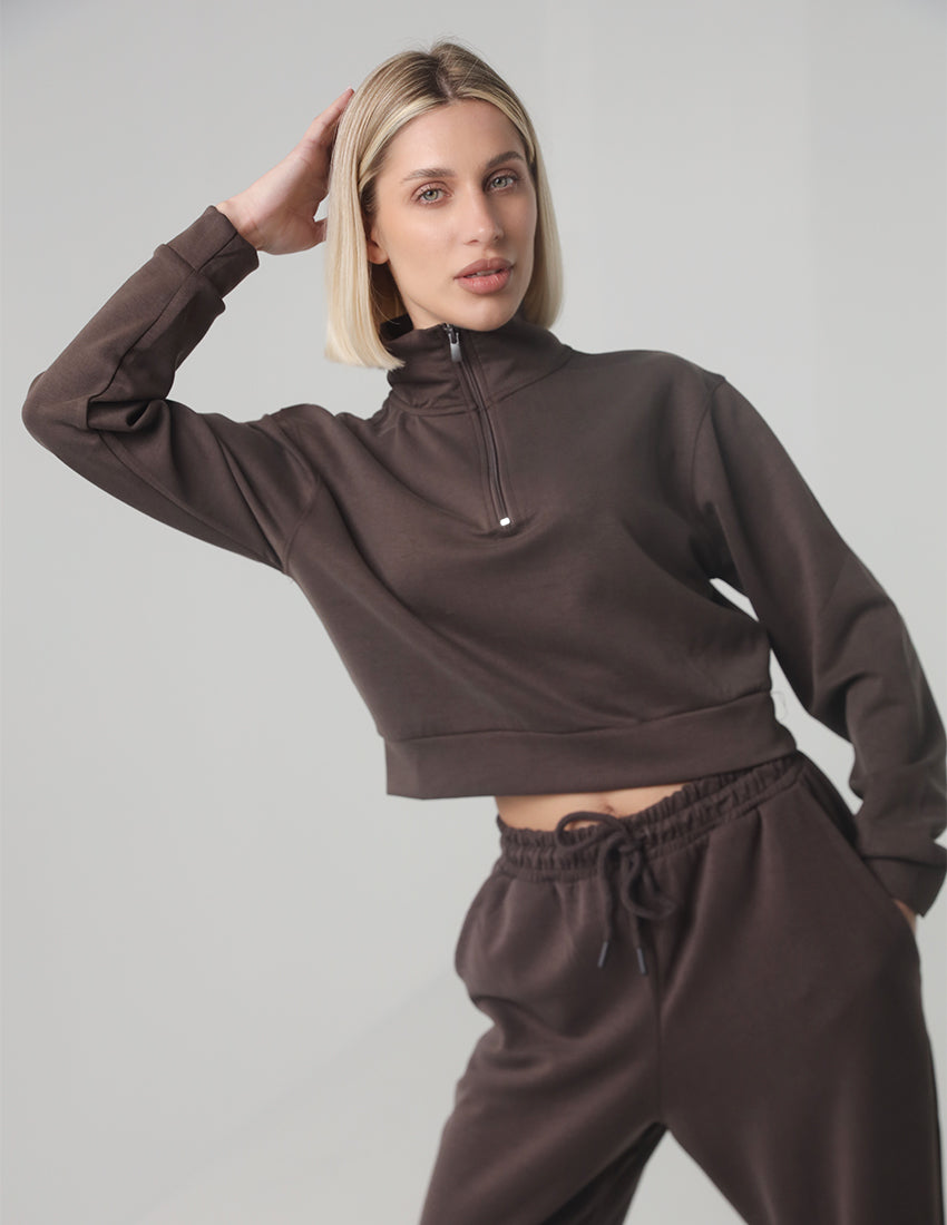 Half-Zip Cropped Oversized Sweater