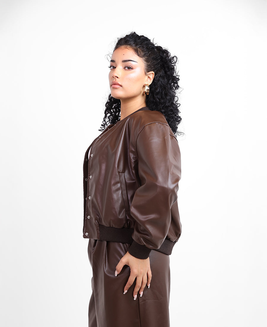 Leather bomber jacket