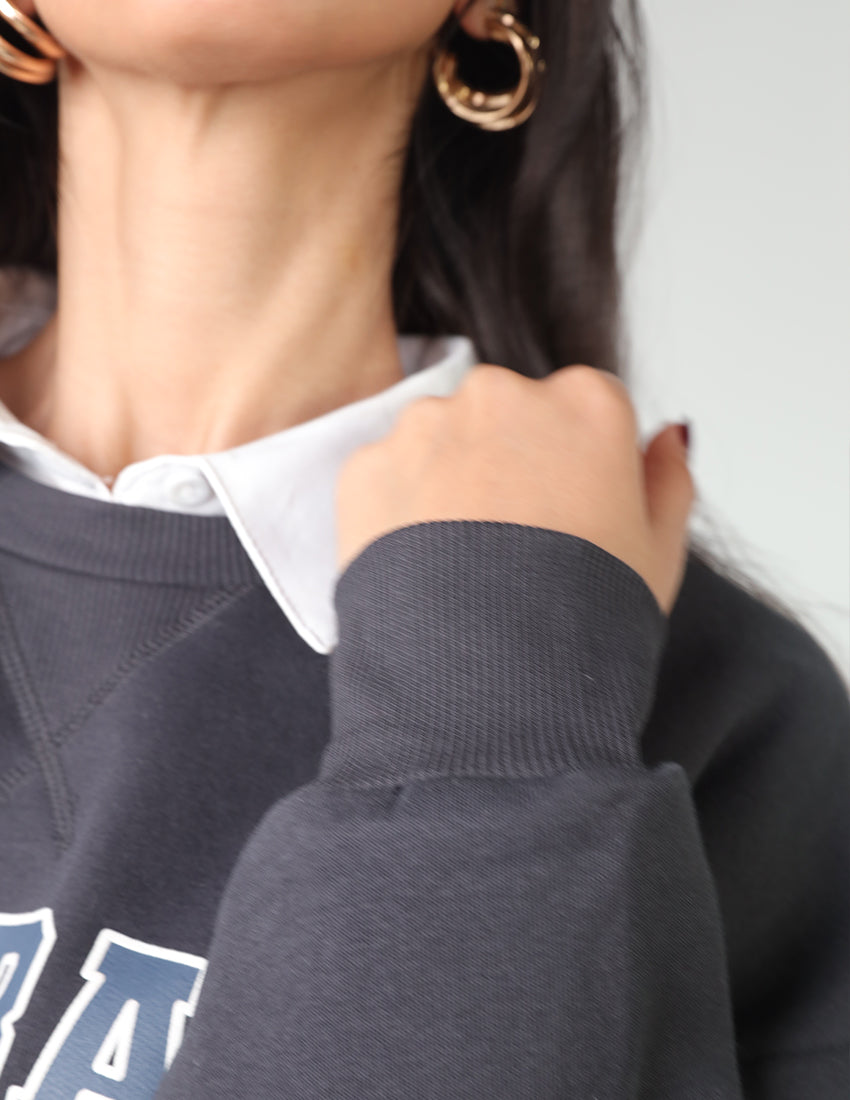 Cotton Sweatshirt with Crew Neckline and Football Print