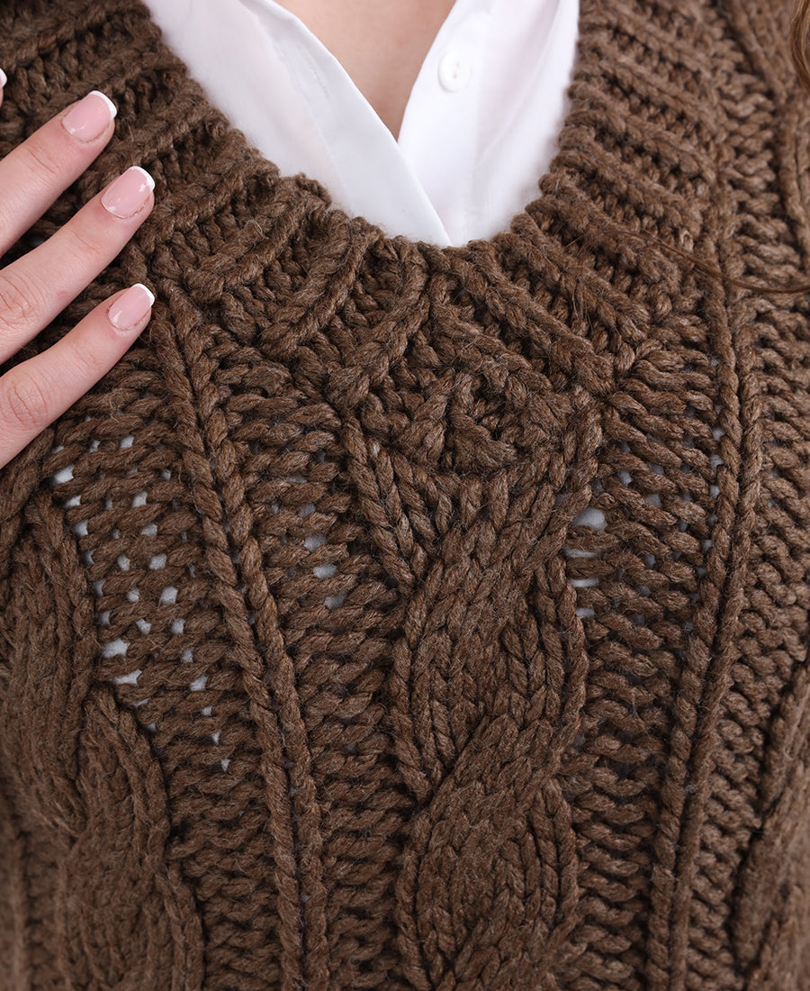 Brown wool braid vest