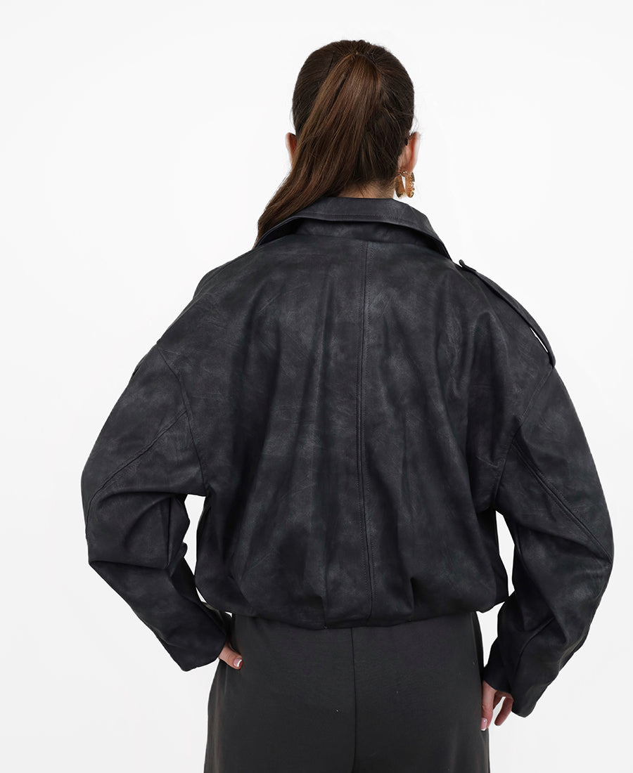 Gray bomber leather jacket