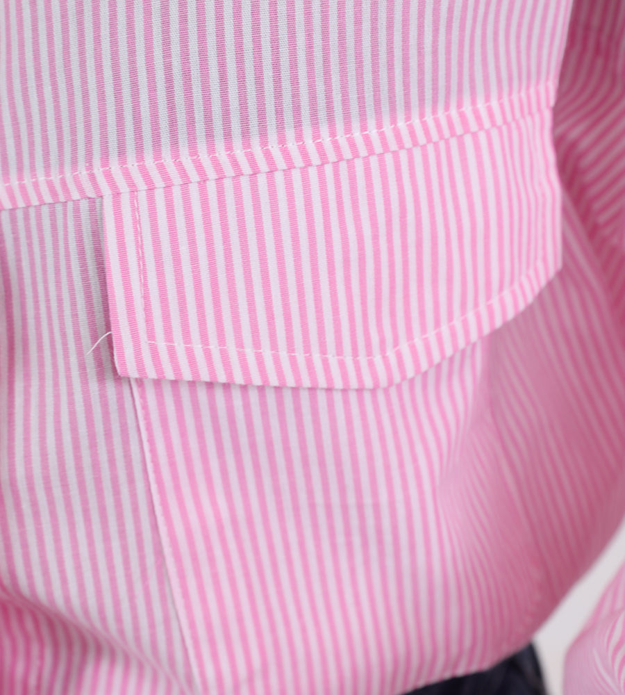 Pink striped shirt with a front pocket