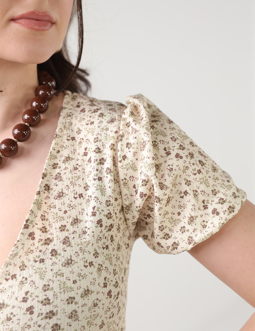 Floral Creamy Beige Dress