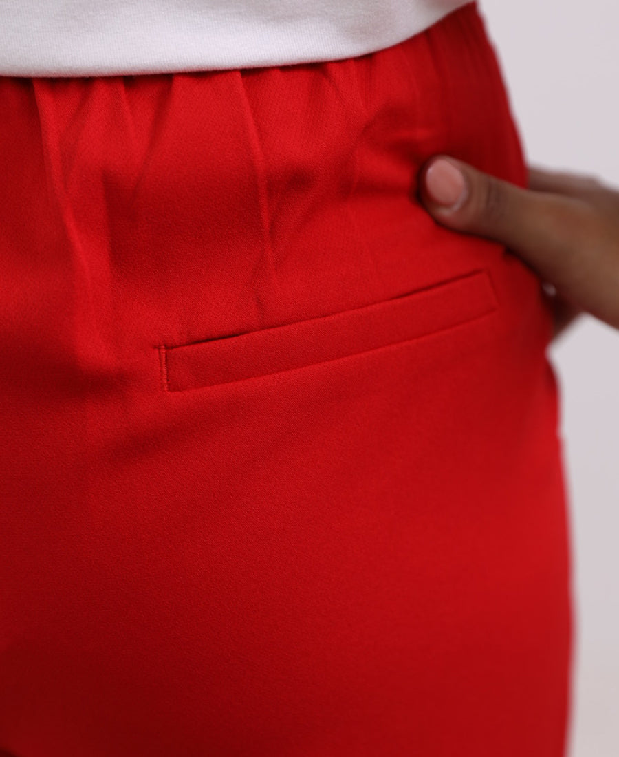 Red boyfriend pants