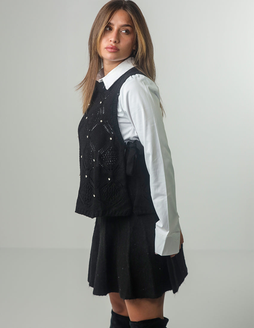 Knit Mesh Vest with Side Ropes and Studs