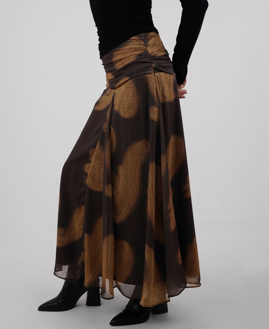 Long chiffon skirt with layered pattern