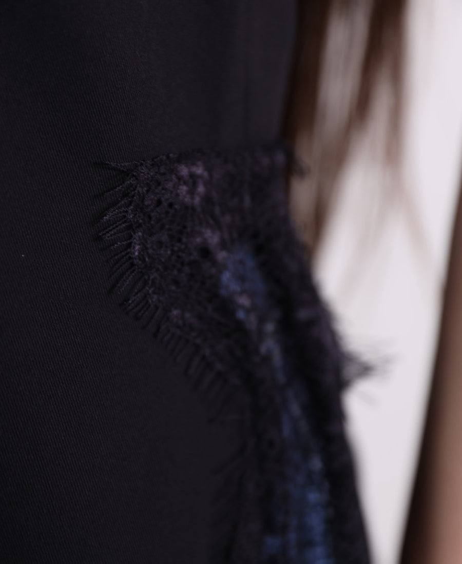 Vest black long waist lace