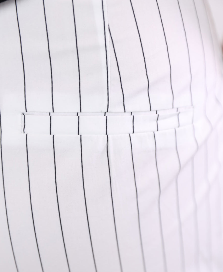 White wide leg trousers with black stripes
