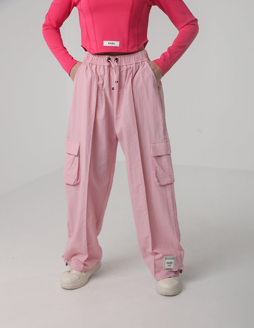 بنطلون كارغو واسع الساق مع رباط