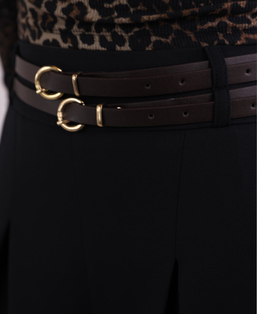 Black palazzo pants with two belts