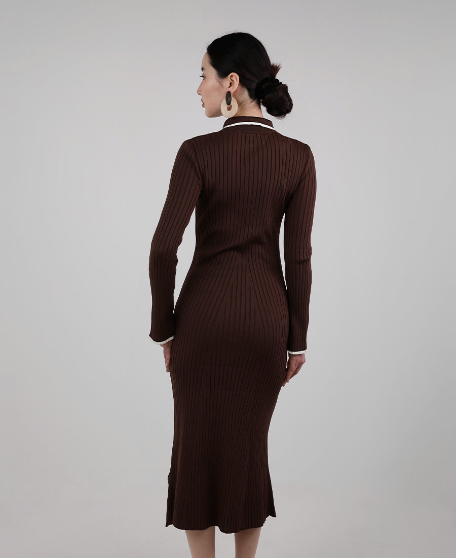 Long brown knit dress