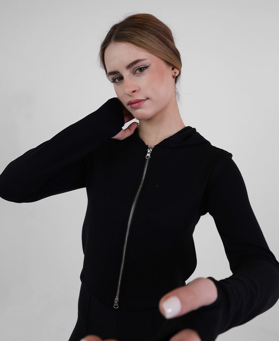 Cropped zip-up sweatshirt with hood