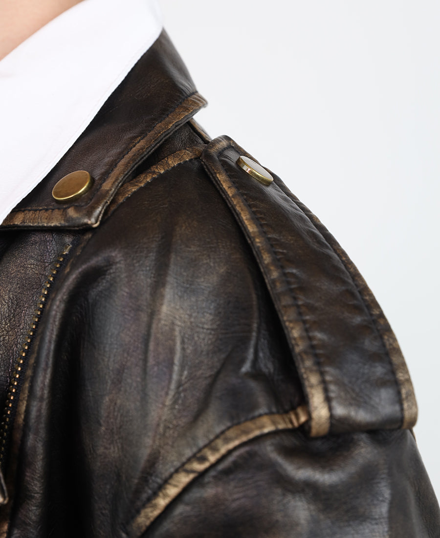Leather jacket with waist belt