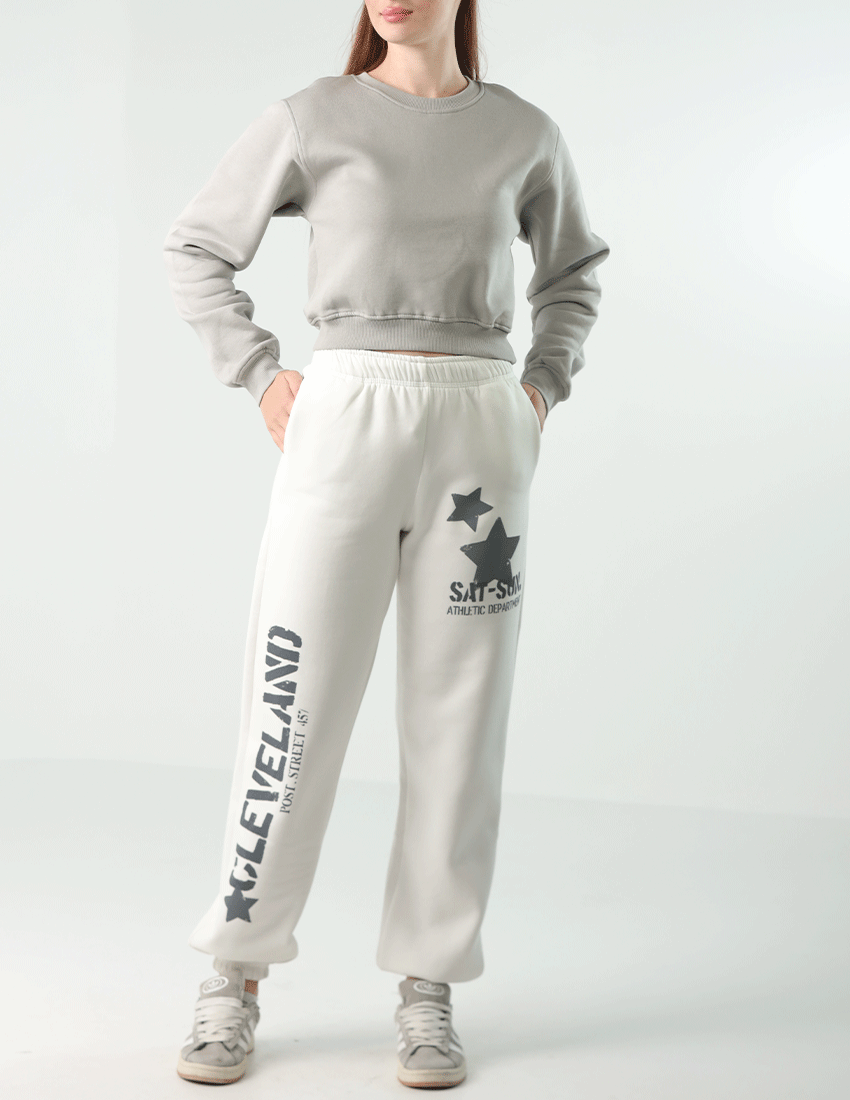 بنطال رياضي قطني بطبعة نجوم وخصر مطاطي