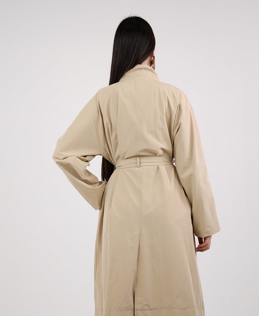 Long trench coat with tie waist