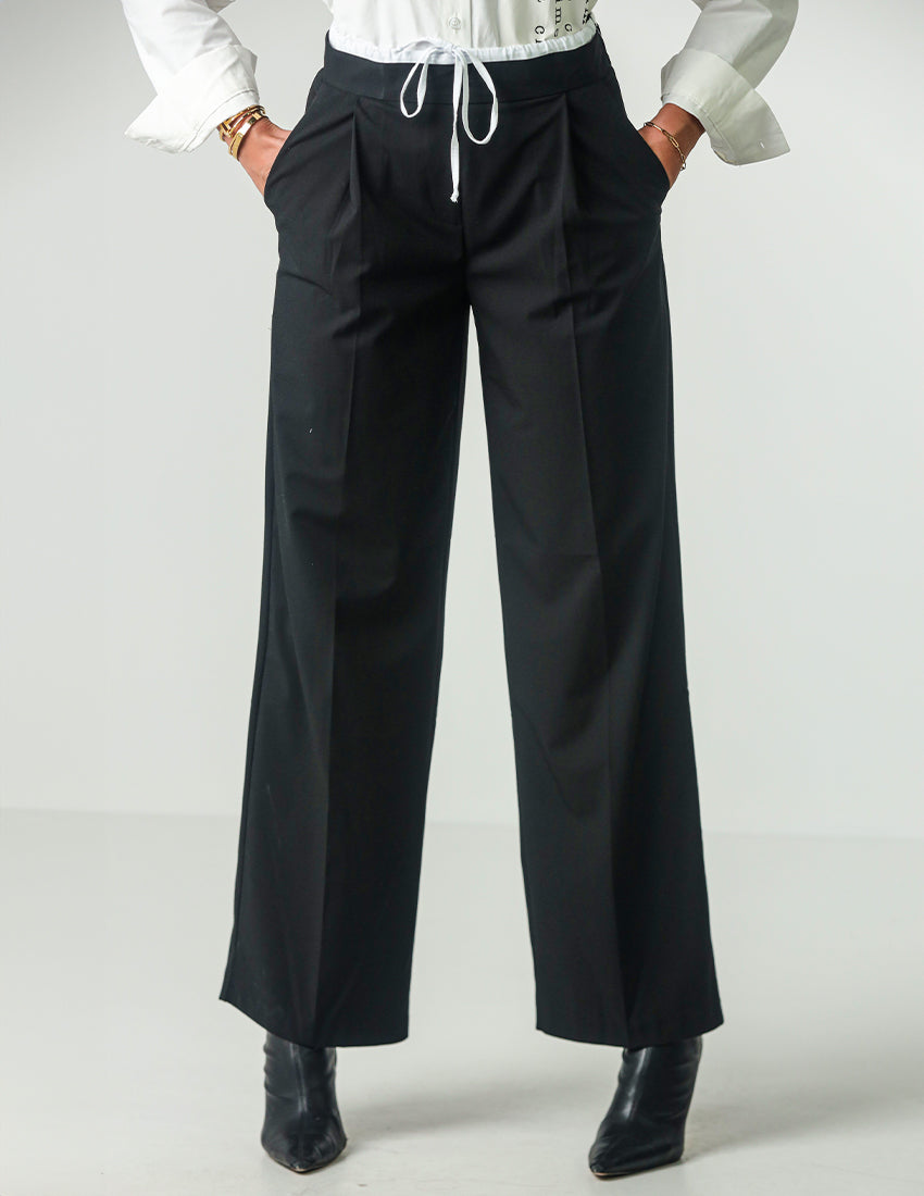 Straight-leg trousers with a tie waist