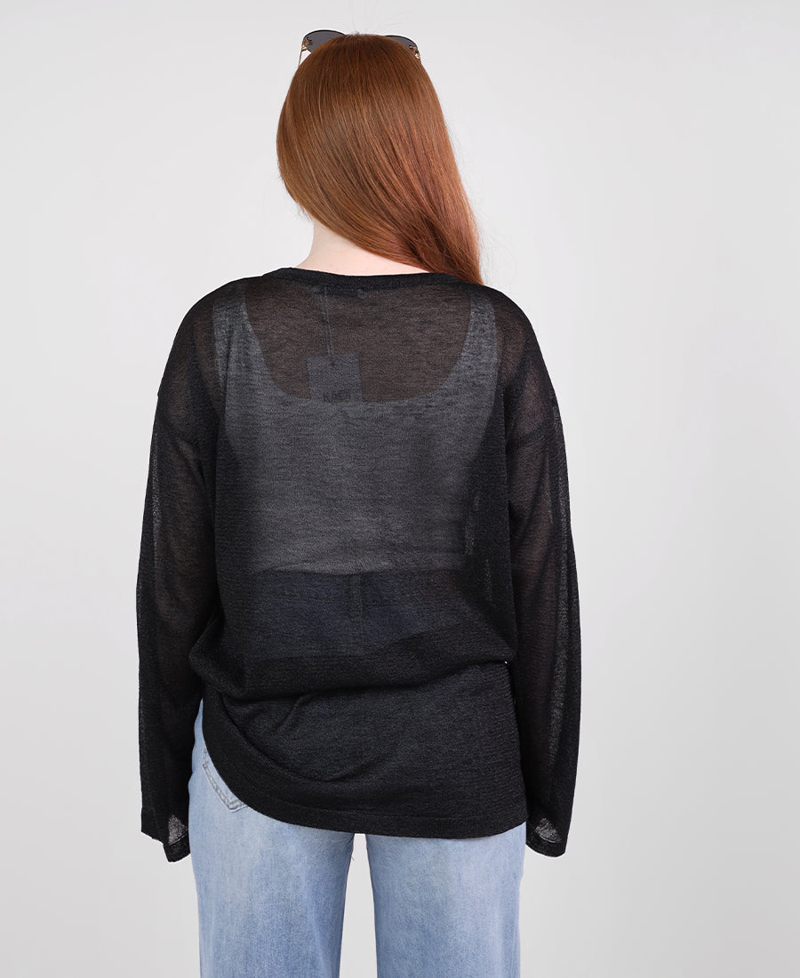 Shiny chiffon blouse with long sleeves