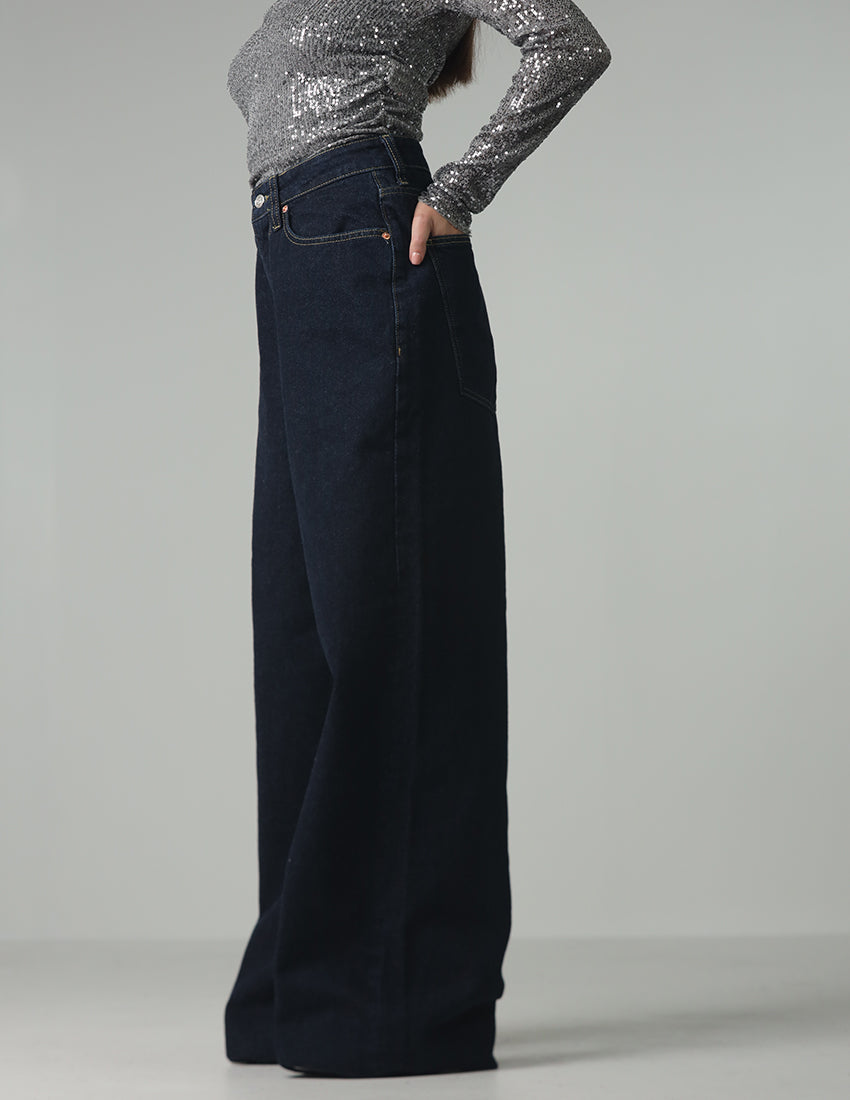Wide-Legged Navy Blue Denim