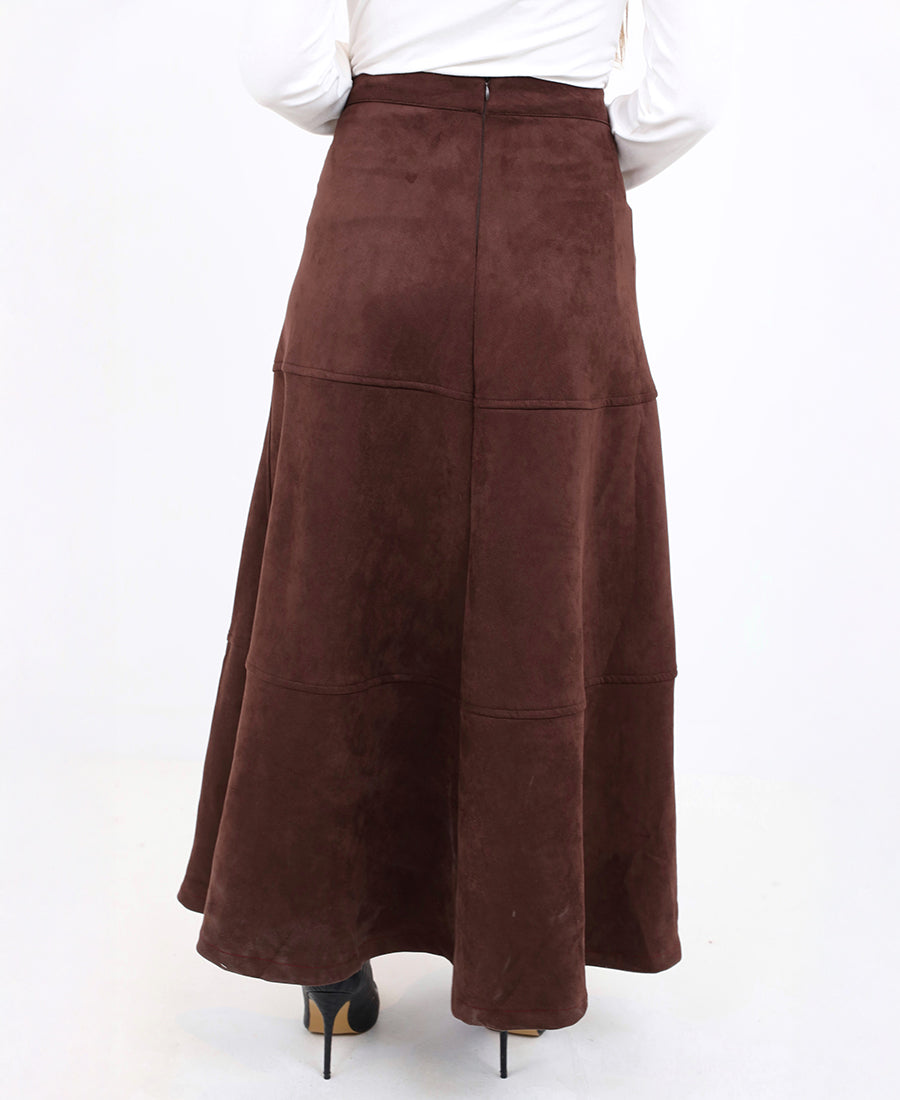 Wide brown suede skirt