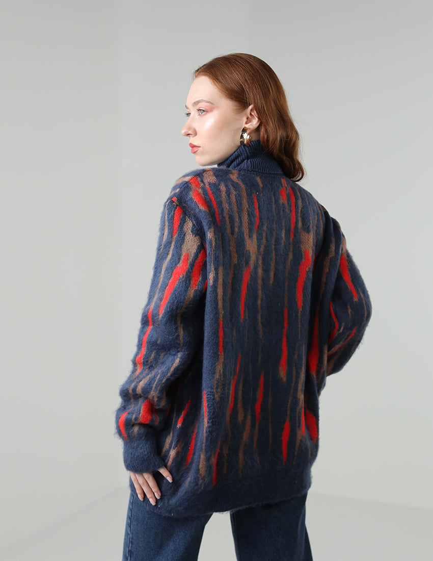Tricot Sweater with Turtleneck in Navy Blue