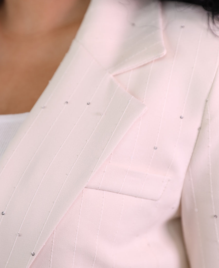 Shiny beige blazer and pants set