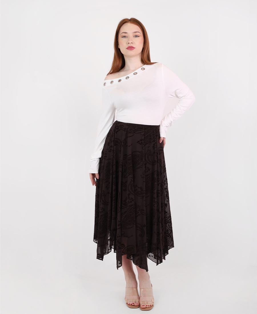 Mid-length patterned chiffon skirt