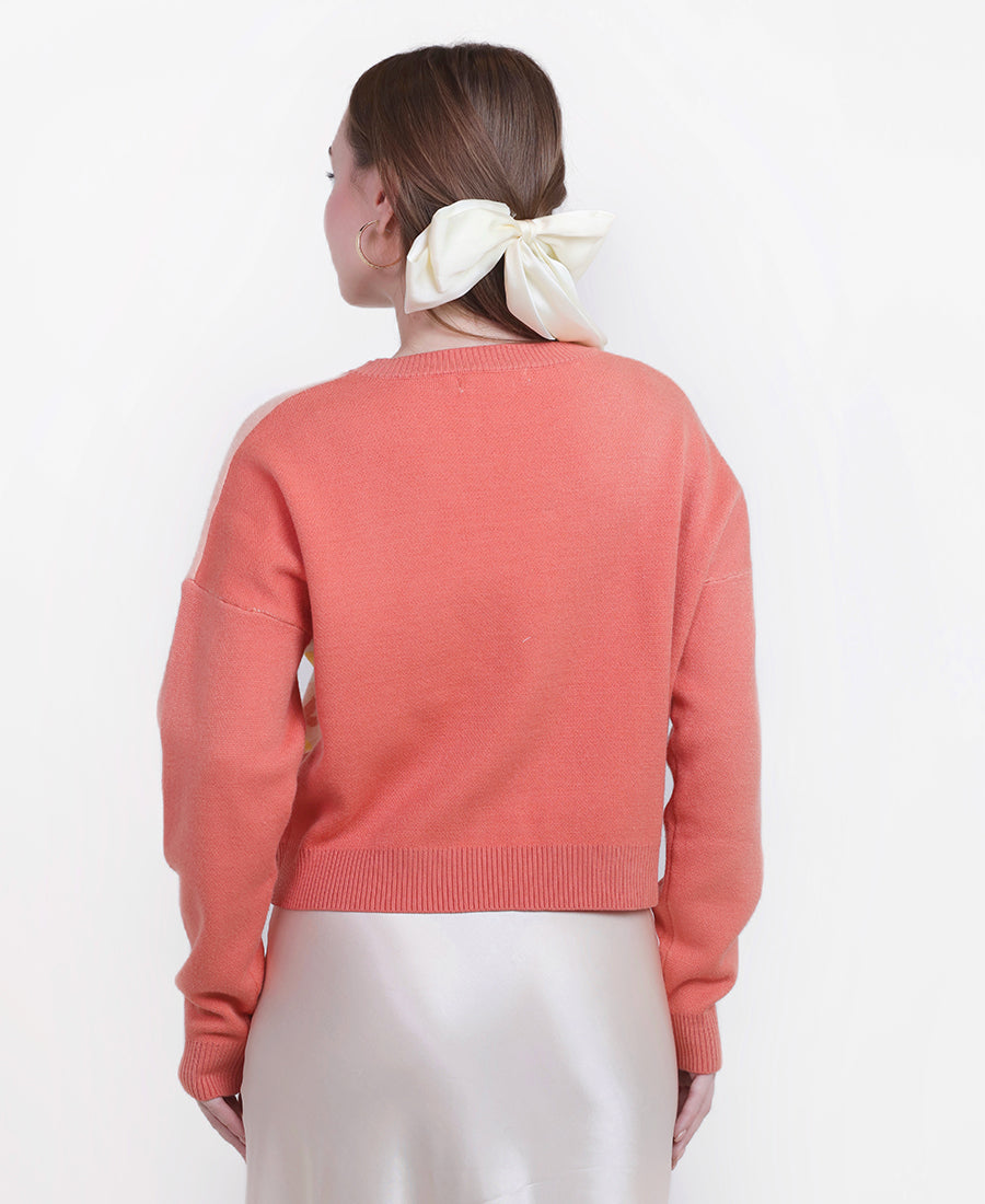 Orange wool blouse with moon drawing