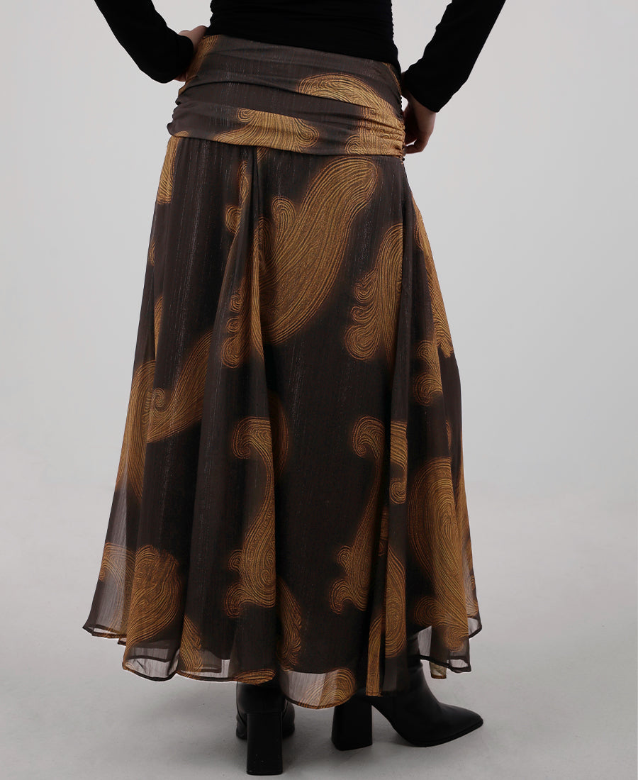 Long chiffon skirt with layered pattern