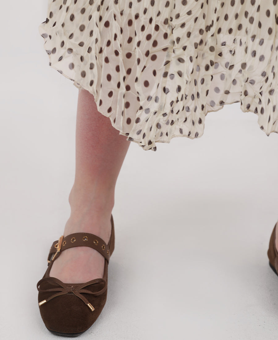 Polka dot pleated midi skirt