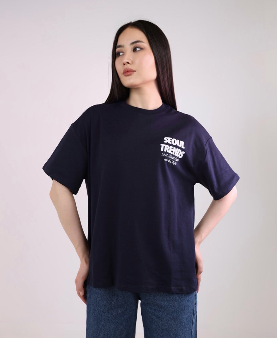 "Seoul Trending" Oversized Navy T-Shirt
