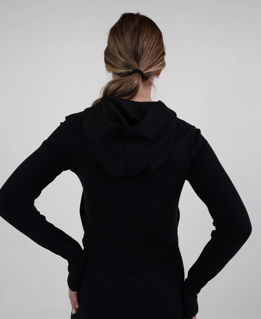 Cropped zip-up sweatshirt with hood