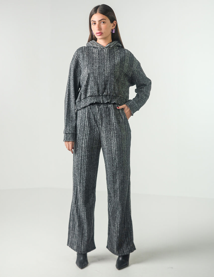 Cotton Striped Set: Cropped Hoodie and Straight-Leg Pants