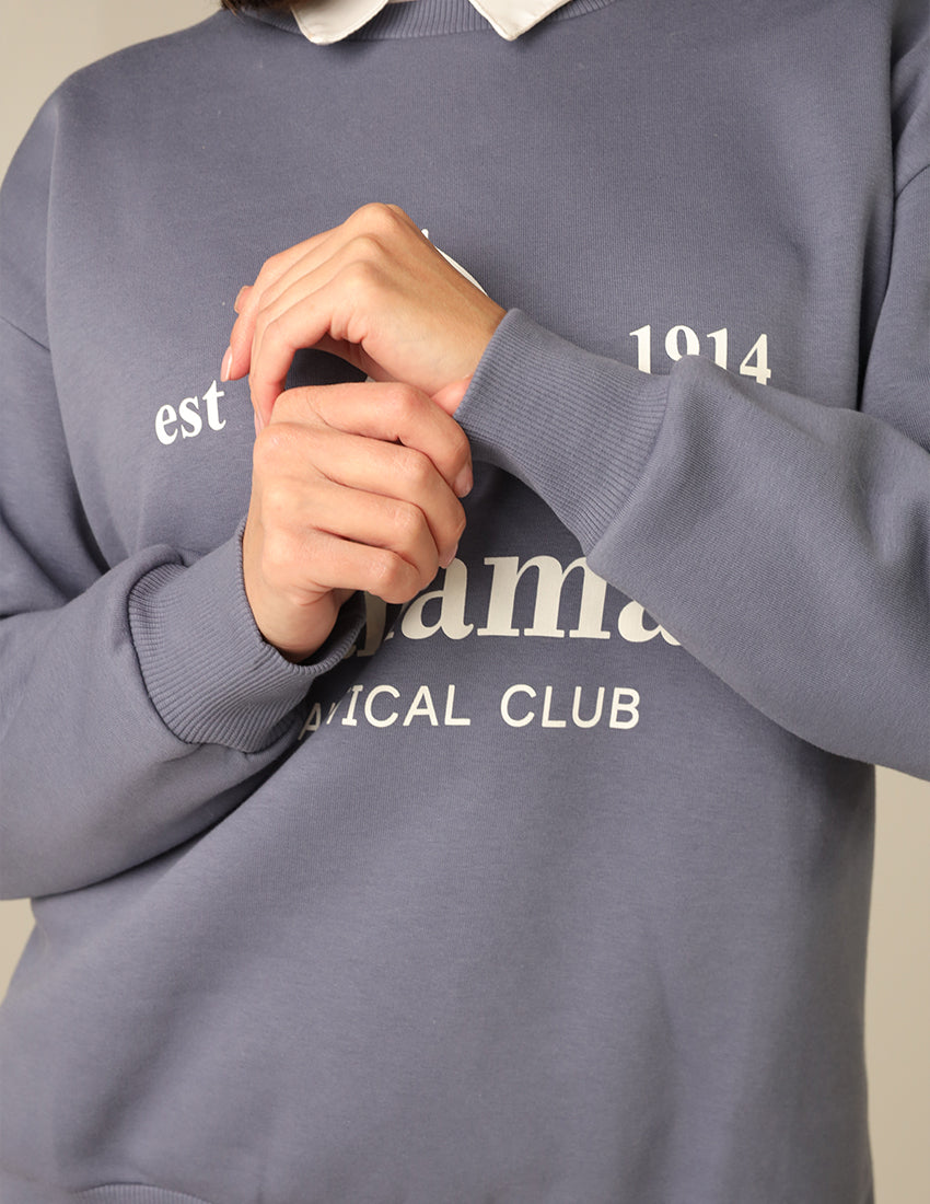 Blue Sweatshirt with Crew Neckline and Bahamas Nautical Club Graphic