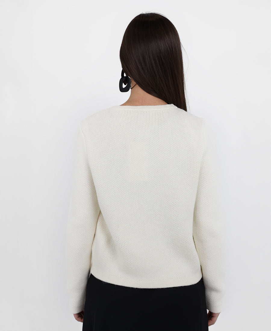 Pearl-embellished knit blouse