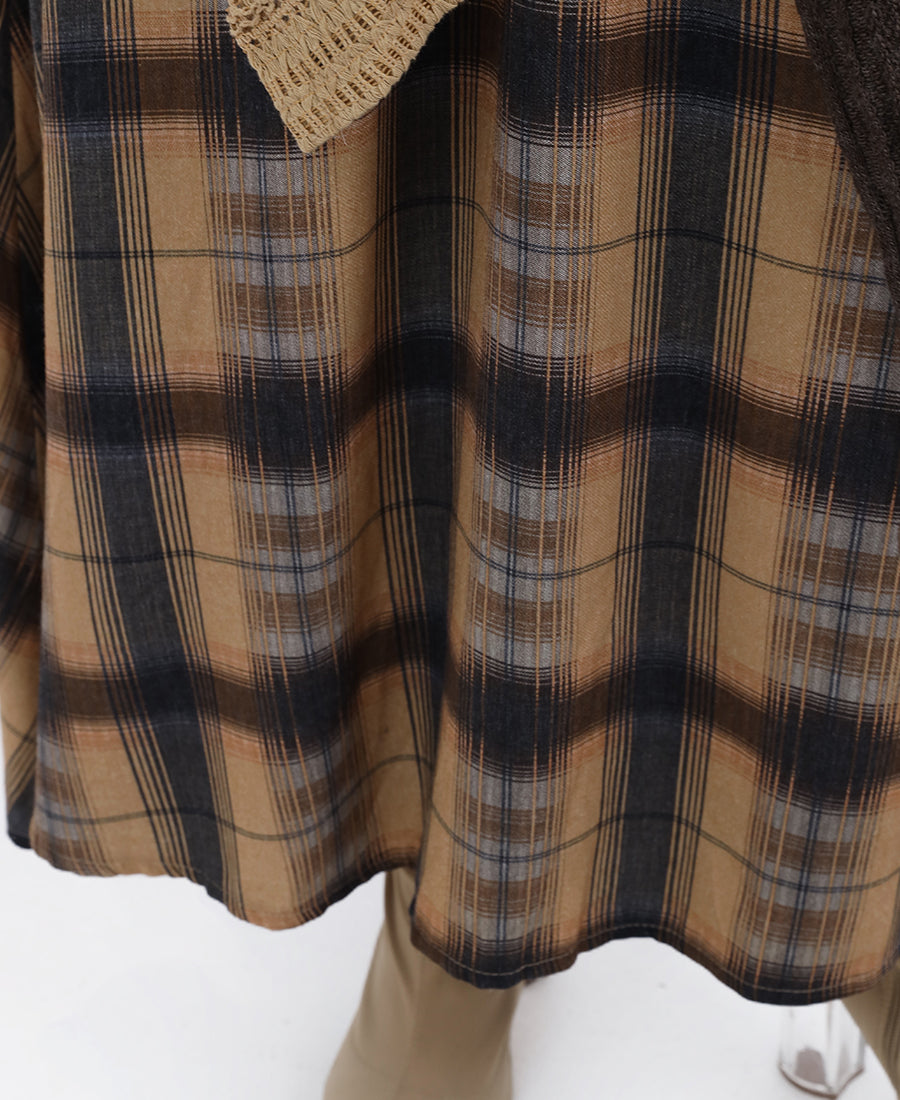 Layered wool plaid skirt