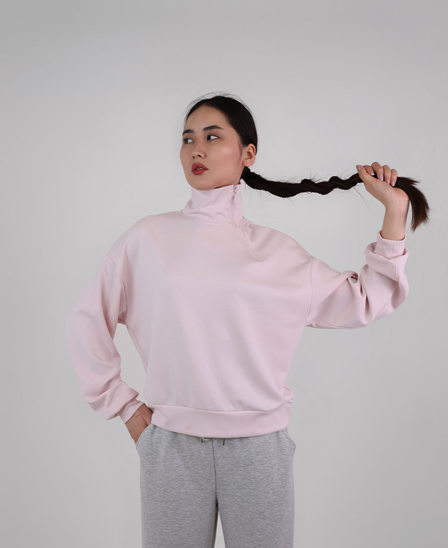 High neck blouse with slanted zipper