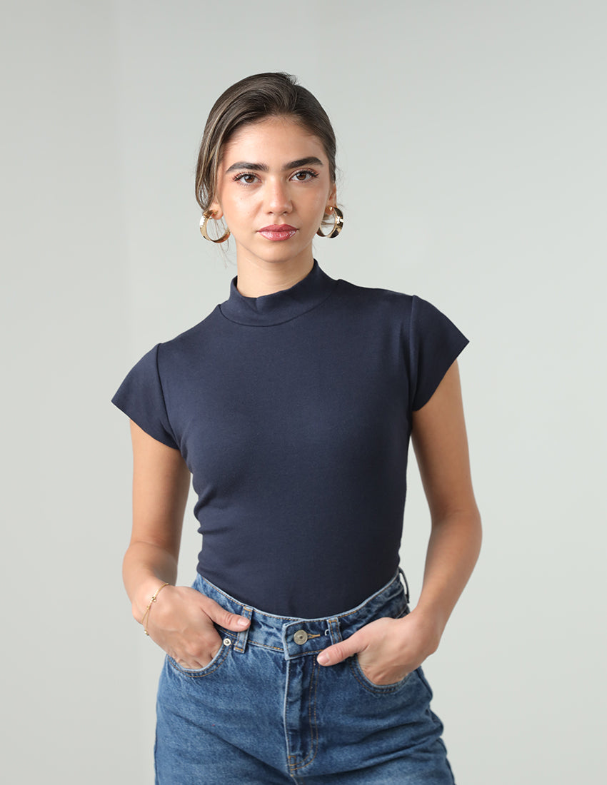 Ribbed High-Neck T-Shirt