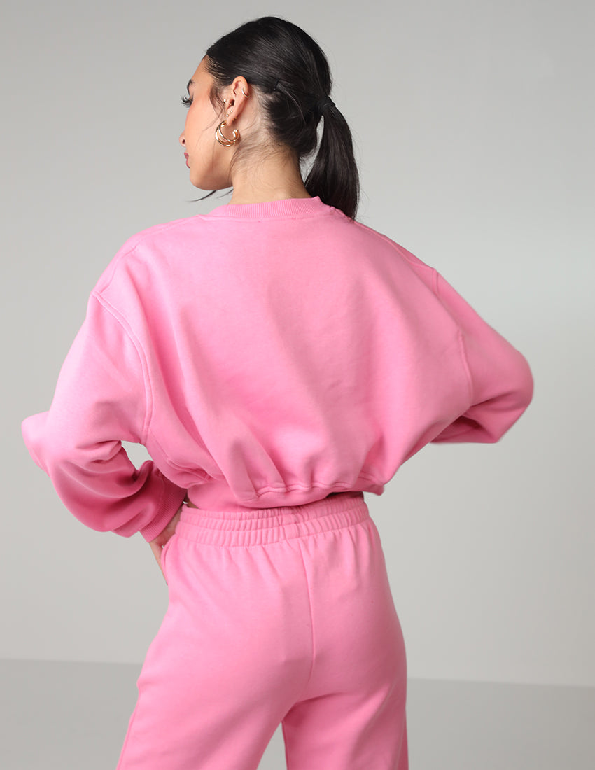 Cropped Cotton Sweatshirt Crew Neckline